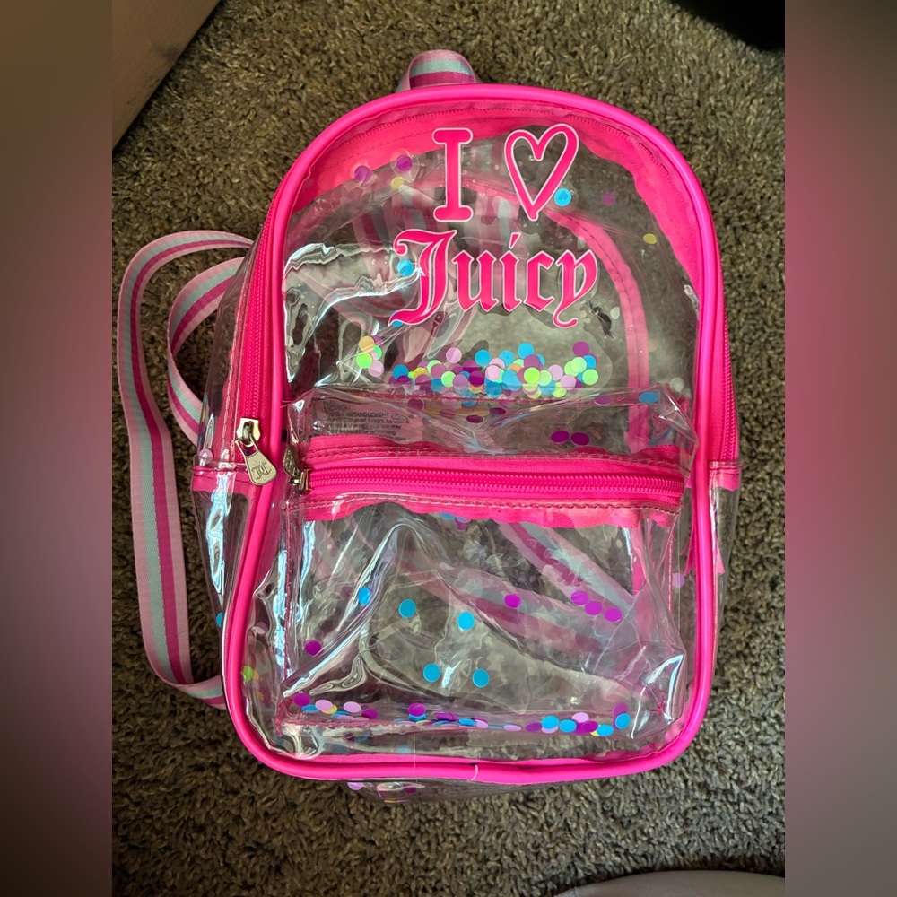 Juicy Couture Kids' Pink and Clear Backpack with Confetti
